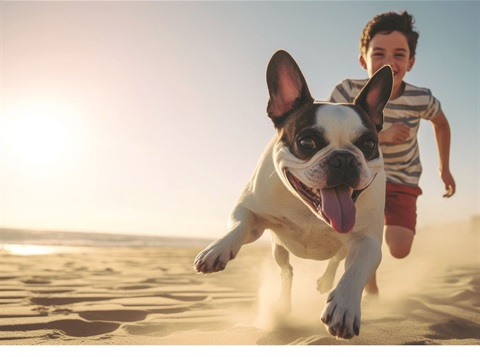 dog running on beach 