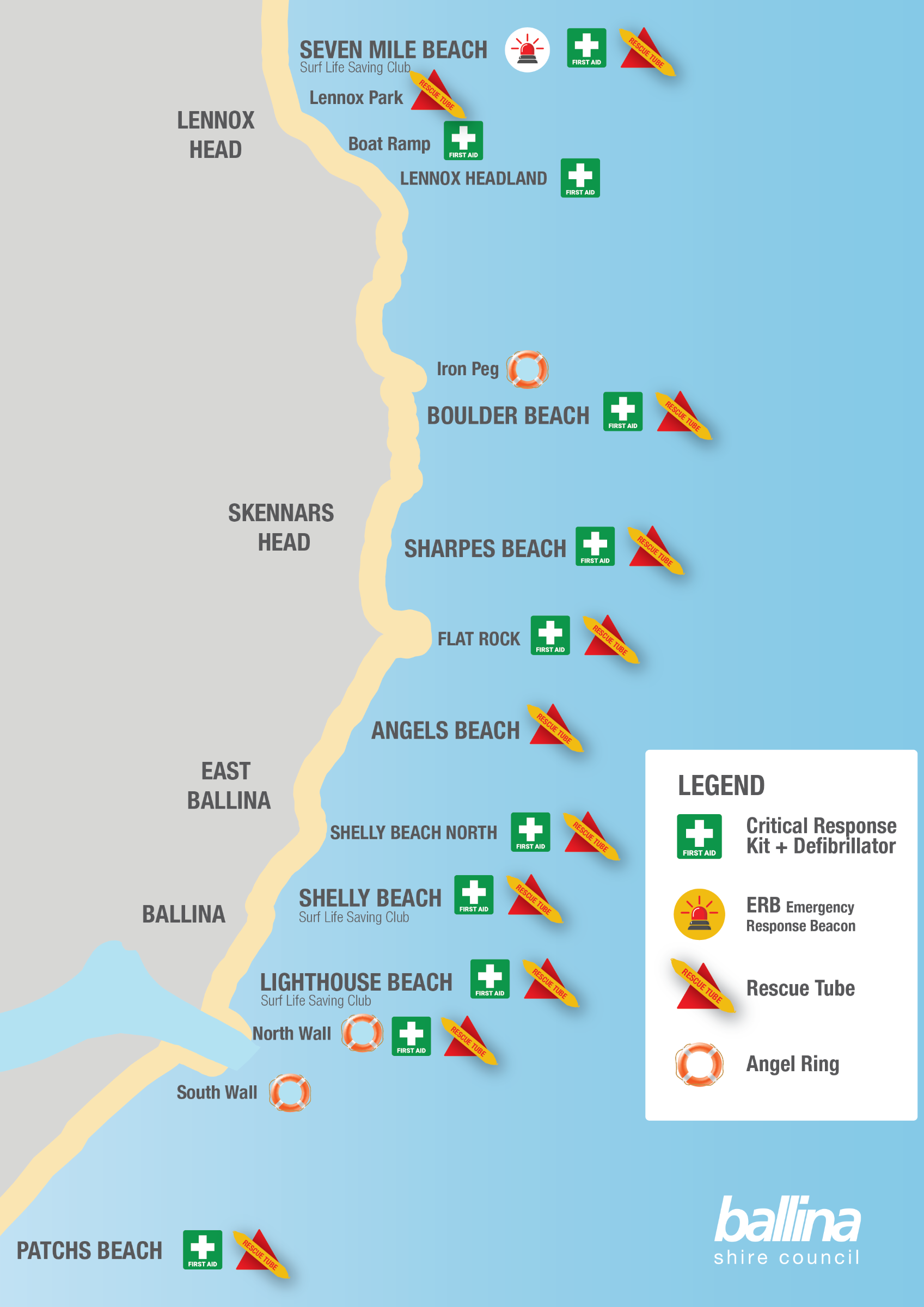 Locations of Beach Rescue Devices in Ballina Shire